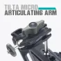 Tilta Micro Articulating Arm close-up featuring articulated joints and a 1/4-20 male screw for mounting monitors or lights, made of aluminum alloy
