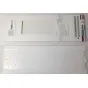 LogicKeyboard Crystal Clear Skin for Apple Full Size ISO Keyboard - Ultra-thin transparent silicone cover for complete keyboard protection, including numeric pad, shown with packaging and sample markers