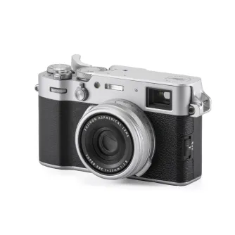 Fujifilm X100VI silver camera with top hot shoe area, ideal for attaching Tilta Top Mounting Kit for enhanced grip and protection
