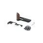 Tilta vintage camera cage kit for Canon PowerShot V1 with walnut wooden handle, Cold Shoe adapter, and furry windscreen – complete set of black accessories displayed separately