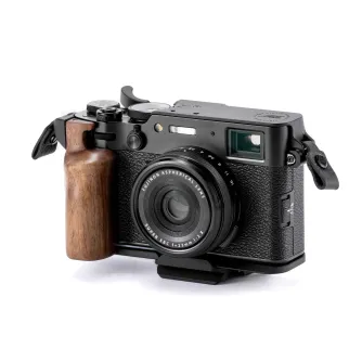 Fujifilm X100VI with Tilta Vintage Camera Cage - black walnut grip, L-bracket, and thumb grip for enhanced stability and travel convenience