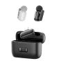 Ulanzi A200 Mini Wireless Microphone set with black and white transmitters, charging case open showing internal battery display, and compact clip-on design for vlogging and professional audio recording