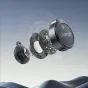 Ulanzi A21 wireless microphone kit with an open charging case, revealing internal electronics and a compact transmitter with a green power indicator light.