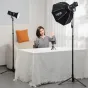 Ulanzi AT-05 2-meter heavy-duty foldable light stand with softbox lighting setup for professional photography and video demonstrations