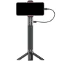 Ulanzi BG-3 10,000mAh power handgrip with smartphone mounted on top, connected via USB-C cable, and set on mini tripod for stable shooting and charging