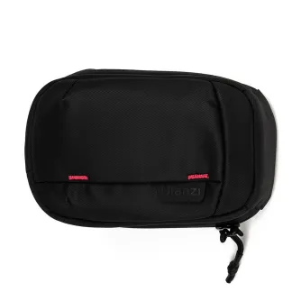 Ulanzi BP14 compact accessory pouch with a textured surface, central zipper closure, and red branding, designed for organizing small items, black color, viewed from above