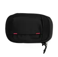 Ulanzi BP14 compact accessory pouch with a textured surface, central zipper closure, and red branding, designed for organizing small items, black color, viewed from aboveUlanzi BP14 compact accessory pouch with a textured surface, central zipper closure, and red branding, designed for organizing small items, black color, viewed from above