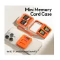 Ulanzi CC01 Mini Memory Card Case with orange polycarbonate shell, interchangeable silicone inserts for SD, TF, and CFA cards, featuring secure latch closure and lanyard loop for easy transport