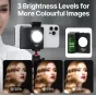 Ulanzi CG-02 smartphone grip with adjustable fill light in use, demonstrating 3 brightness levels for enhanced mobile photography lighting