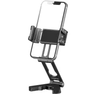 Ulanzi HP004 multifunctional crab tripod with smartphone securely mounted, showcasing dual cold shoe mounts and extended desktop stand legsUlanzi HP004 multifunctional crab tripod with smartphone securely mounted, showcasing dual cold shoe mounts and extended desktop stand legs