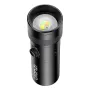 Ulanzi LM01 10W LED photography flashlight with adjustable RGB color temperature, open lens view, and illuminated LED panel