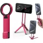 Ulanzi MA30 foldable MagSafe tripod with smartphone in stand mode, showcasing magnetic clip, compact design, and versatile angle adjustments for iPhone 13/14/15/16 series