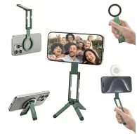 Ulanzi MA60 foldable magnetic phone tripod in green with magnetic ring and ring light attachment for vlogging and mobile photographyUlanzi MA60 foldable magnetic phone tripod in green with magnetic ring and ring light attachment for vlogging and mobile photography