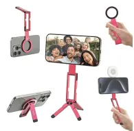 Ulanzi MA60 foldable magnetic phone tripod in red with magnetic ring attachment, tripod stand, and ring light accessory for vlogging and mobile photographyUlanzi MA60 foldable magnetic phone tripod in red with magnetic ring attachment, tripod stand, and ring light accessory for vlogging and mobile photography