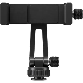 Ulanzi MA61 QuickClip phone clamp with cold shoe mount, 1/4-inch tripod thread, dual cold shoe accessory slots for LED lights and microphones, 180° tilt and 360° rotation for flexible smartphone positioning