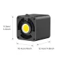 Переносной RGB-свет Ulanzi ML100RGB 100Вт с передним видом, показывающим COB-LED, ребра охлаждения и размеры для компактного профессионального освещения