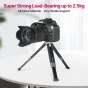 Ulanzi MT-22 metāla mini statīvs, kas atbalsta Canon EOS 90D DSLR kameru ar teleobjektīvu, demonstrējot izturīgu konstrukciju un stabilu atbalstu līdz 2.5 kg svaram