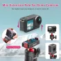 Ulanzi magnetic extension pole for Osmo action cameras with secure quick-release clamp, shown in use with DJI Osmo camera on tripod and close-up of disassembly mechanism