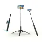 Ulanzi MT86 white automatic phone tripod with Bluetooth remote, fully extended for vlogging and live streaming, featuring adjustable phone clamp and cold shoe mount.