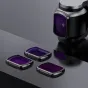 Комплект магнитных ND-фильтров Ulanzi PK-03 для DJI Osmo Pocket 3 с фильтрами ND16, ND64 и ND256, представленный отдельно и установленный на объектив камеры для точной регулировки экспозиции в различных условиях освещения.
