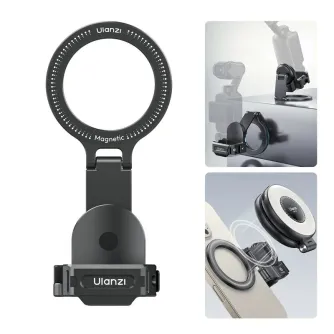 Ulanzi PM01 Pocket3 MagSafe expansion bracket featuring a magnetic ring, cold shoe mount, and tripod compatibility for versatile content creation.