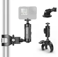 Ulanzi R105 Y Super Clamp with 360° dual ball head and Y-shaped handlebar clamp for action cameras, showcasing a modular setup with GoPro-style accessoryUlanzi R105 Y Super Clamp with 360° dual ball head and Y-shaped handlebar clamp for action cameras, showcasing a modular setup with GoPro-style accessory