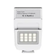 Ulanzi SL03 Spark Lite camera flash in white, front view showcasing the built-in LED panel and battery details.Ulanzi SL03 Spark Lite camera flash in white, front view showcasing the built-in LED panel and battery details.