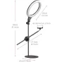 Ulanzi T1 10-inch overhead LED ring light kit with adjustable stand and smartphone holder, showing full assembly dimensions and adjustable arms for versatile overhead content creation