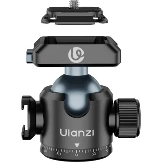 Ulanzi T100 UKA Quick-Release Ball Head with 360° rotation and 90° tilt, featuring cold shoe mount and quick-release plate compatibility