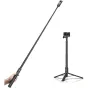 Ulanzi TT52 1.5m extension pole tripod with action camera mounted, showcasing telescopic selfie stick and quick-deploy tripod base in use