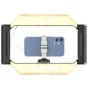 Ulanzi U-Rig smartphone video rig with bi-color LED lighting, top view showing dual-handgrip stabilization and illuminated LED panels for mobile videography