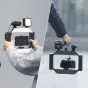 Ulanzi U-Rig smartphone video rig with dual bi-color LED lights in use, featuring adjustable lighting and stabilization for professional mobile videography