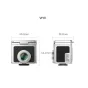 Ulanzi VF01 waist-level viewfinder with 28mm lens and cold shoe mount, black version, front and side view with dimensions marked