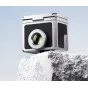 Ulanzi VF01 silver waist-level optical viewfinder with magnetic sunshade for low-angle photography, compact design on textured rock surface