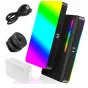 Ulanzi VIJIM VL120 RGB LED video light in black with illuminated RGB spectrum, OLED display, control knobs, USB-C charging cable, cold shoe mount adapter, and diffuser accessory included