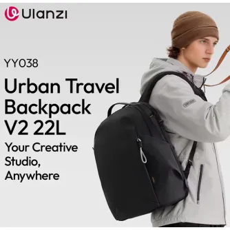 Рюкзак Ulanzi YY038 Urban Travel Backpack V2 22L черного цвета, водонепроницаемый, с эргономичными лямками, идеально подходящий для креативных профессионалов в пути.