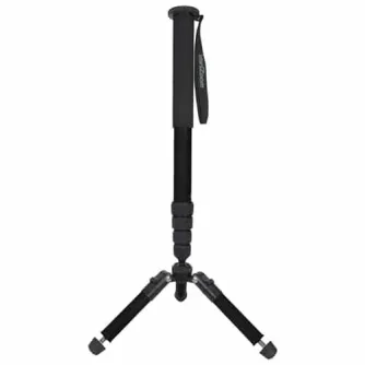 Varizoom CHICKENFOOT-AL lightweight aluminum monopod with fold-down tripod base, fully extended to 79 inches, featuring twist-lock segments and adjustable rubber feet for versatile photography and videography use