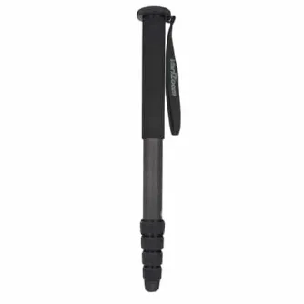 Varizoom CHICKENLEG carbon fiber monopod with twist-lock sections, reversible 1/4-20 to 3/8-16 base, and wrist strap for secure handling