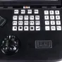 Varizoom River Control Console close-up showing 4-camera control panel with H, T, F function keys, numeric keypad, and touch trackball for 7-axis camera adjustments