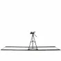 VariZoom Solo Slider Dolly Kit with VZ-TK75A tripod for smooth video tracking shots, featuring a 16-foot expandable aluminum track and silent dolly wheels.