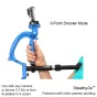 VariZoom StealthyGo stabilizer in 3-point shooter mode with GoPro camera attachment, showcasing versatile handheld support for smooth video shots