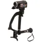 VariZoom StealthyGo stabilizer with Sony camcorder mounted, adjustable telescopic arm and wrist strap for versatile handheld shooting
