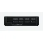 Blackmagic Design ATEM 4 M/E Constellation IP Plus rear panel featuring 8 sets of dual redundant 100G Ethernet SMPTE-2110 inputs and outputs, management ports, and integrated monitoring controls