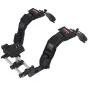 VariZoom CineRig modular shoulder support system components featuring adjustable counterbalance and padded armrests for DSLR and HD camera stabilization