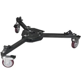 VariZoom VZD100 heavy-duty video dolly with locking urethane wheels for smooth camera movements, supporting up to 140 lbs, side view
