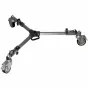 VariZoom VZD50 video dolly with adjustable aluminum platform, individual wheel brakes, and foldable design for smooth camera movement and easy transport