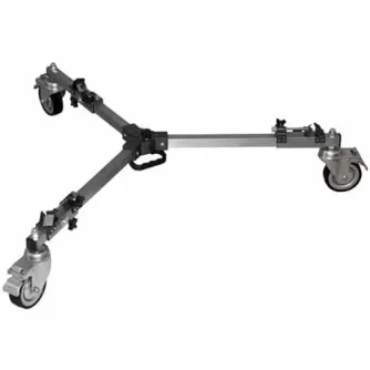 VariZoom VZD50 video dolly with adjustable aluminum platform, individual wheel brakes, and foldable design for smooth camera movement and easy transport