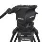 VariZoom VZFH100 professional 100mm fluid tripod head with telescoping pan handle, adjustable drag knobs, and half-ball mount for cameras up to 22 lbs