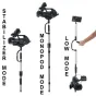 VariZoom FlowPod 3-in-1 stabilizators trīs režīmos: stabilizators, monopods un zemās pozīcijas ar regulējamu augstumu un pretsvēruma sistēmu, saderīgs ar DSLR un HD kamerām līdz 19 mārciņām