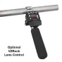 VariZoom VZJIBGRIP right-angle mount arm with VZRock lens control panel attached to a jib bar for ergonomic camera operation